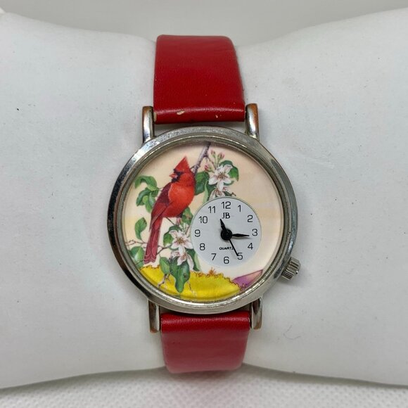 JB cardinal bird floral dial women watch 33mm silver tone case quartz running - Picture 1 of 7
